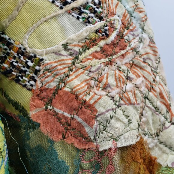 Vtg Chico's Embroidered Patchwork Jacket Size 12 Multicolor Lace Silk Artsy Boho - Picture 9 of 10